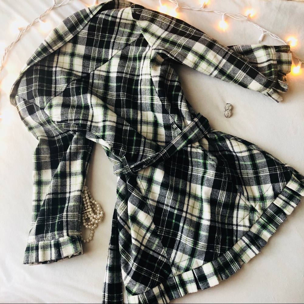 Pretty Plaid Pea Coat fall jacket with ruffles - Picture 2 of 7